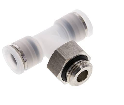 10mm x G3/8'' Inline Tee Push-in Fitting with Male Threads PA/Stainless Steel EPDM FDA Rotatable