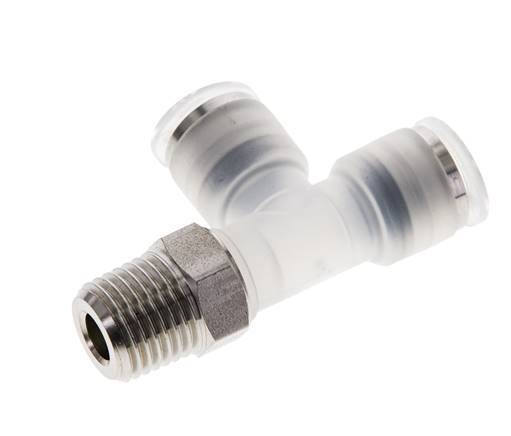 8mm x R1/4'' Right Angle Tee Push-in Fitting with Male Threads PA/Stainless Steel EPDM FDA Rotatable