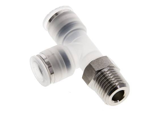 8mm x R1/4'' Right Angle Tee Push-in Fitting with Male Threads PA/Stainless Steel EPDM FDA Rotatable