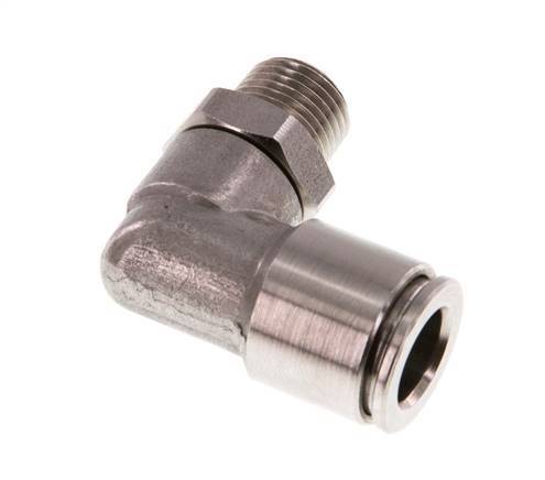 8mm x R1/8'' 90deg Elbow Push-in Fitting with Male Threads Stainless Steel FKM Rotatable