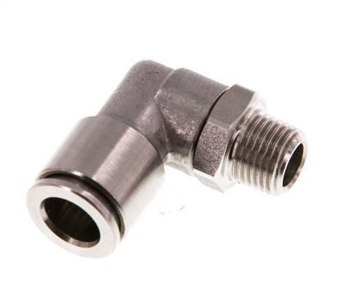 8mm x R1/8'' 90deg Elbow Push-in Fitting with Male Threads Stainless Steel FKM Rotatable