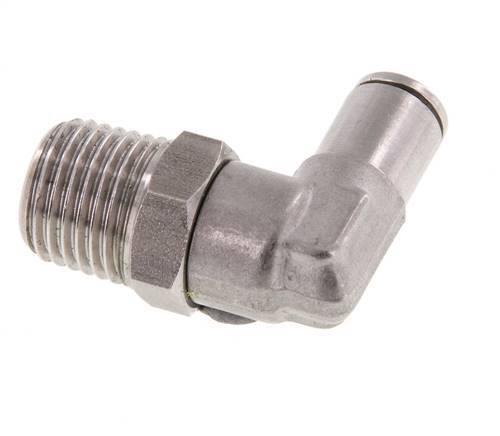 4mm x R1/4'' 90deg Elbow Push-in Fitting with Male Threads Stainless Steel FKM Rotatable