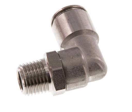10mm x R1/4'' 90deg Elbow Push-in Fitting with Male Threads Stainless Steel FKM Rotatable