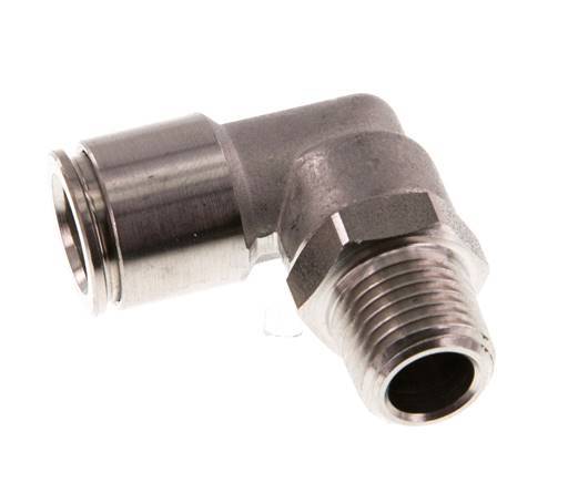10mm x R1/4'' 90deg Elbow Push-in Fitting with Male Threads Stainless Steel FKM Rotatable