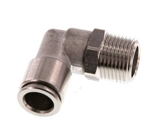 10mm x R3/8'' 90deg Elbow Push-in Fitting with Male Threads Stainless Steel FKM Rotatable