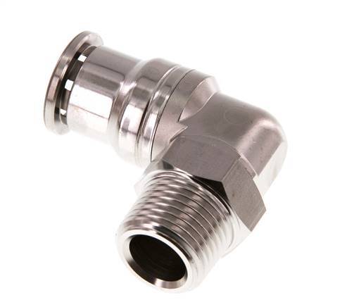 16mm x R1/2'' 90deg Elbow Push-in Fitting with Male Threads Stainless Steel FKM Rotatable
