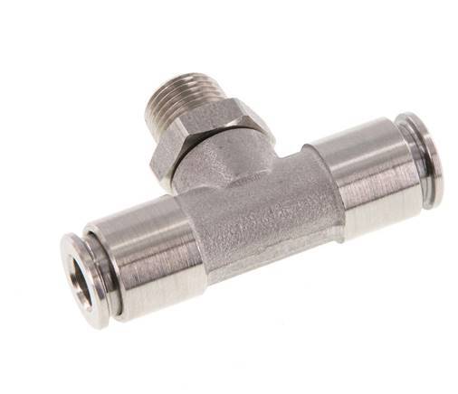 6mm x R1/8'' Inline Tee Push-in Fitting with Male Threads Stainless Steel FKM Rotatable