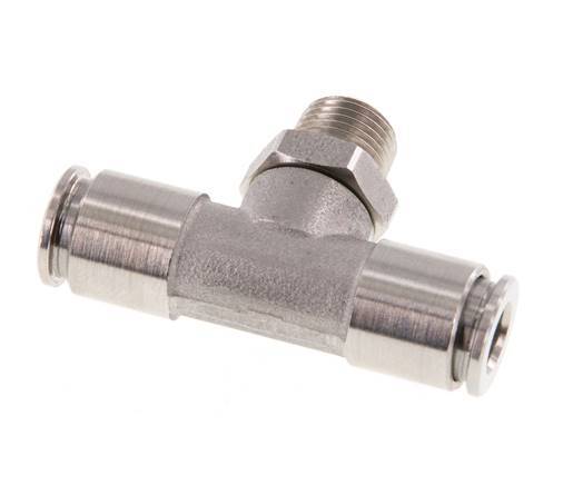 6mm x R1/8'' Inline Tee Push-in Fitting with Male Threads Stainless Steel FKM Rotatable