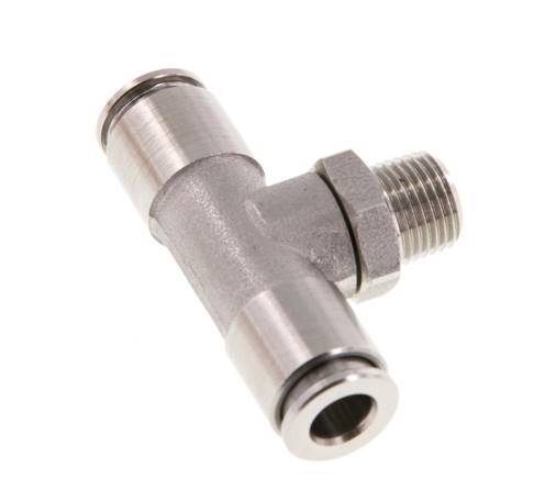 6mm x R1/8'' Inline Tee Push-in Fitting with Male Threads Stainless Steel FKM Rotatable