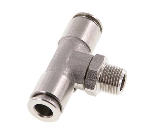 6mm x R1/8'' Inline Tee Push-in Fitting with Male Threads Stainless Steel FKM Rotatable