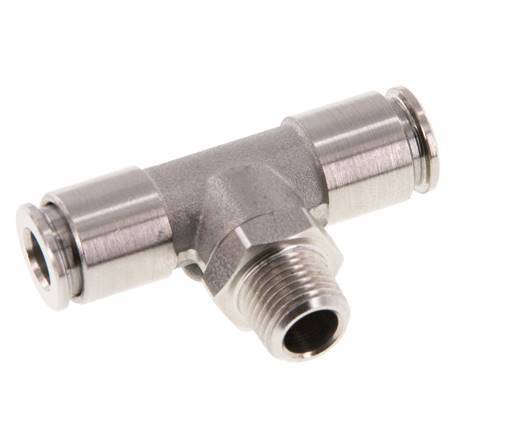 6mm x R1/8'' Inline Tee Push-in Fitting with Male Threads Stainless Steel FKM Rotatable