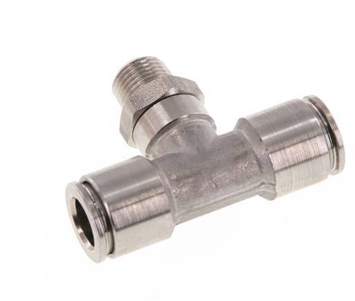 8mm x R1/8'' Inline Tee Push-in Fitting with Male Threads Stainless Steel FKM Rotatable