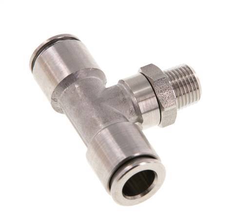 8mm x R1/8'' Inline Tee Push-in Fitting with Male Threads Stainless Steel FKM Rotatable