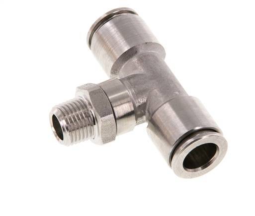 8mm x R1/8'' Inline Tee Push-in Fitting with Male Threads Stainless Steel FKM Rotatable