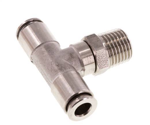 6mm x R1/4'' Inline Tee Push-in Fitting with Male Threads Stainless Steel FKM Rotatable