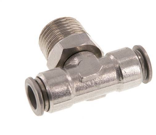 10mm x R1/2'' Inline Tee Push-in Fitting with Male Threads Stainless Steel FKM Rotatable