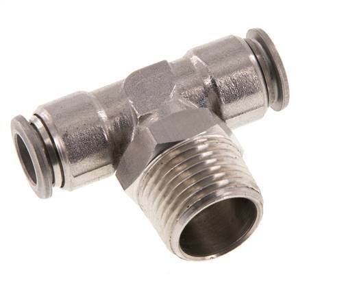 10mm x R1/2'' Inline Tee Push-in Fitting with Male Threads Stainless Steel FKM Rotatable