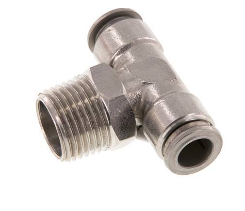 10mm x R1/2'' Inline Tee Push-in Fitting with Male Threads Stainless Steel FKM Rotatable