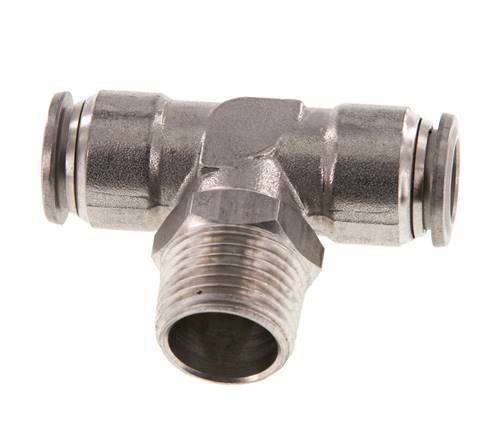 12mm x R1/2'' Inline Tee Push-in Fitting with Male Threads Stainless Steel FKM Rotatable