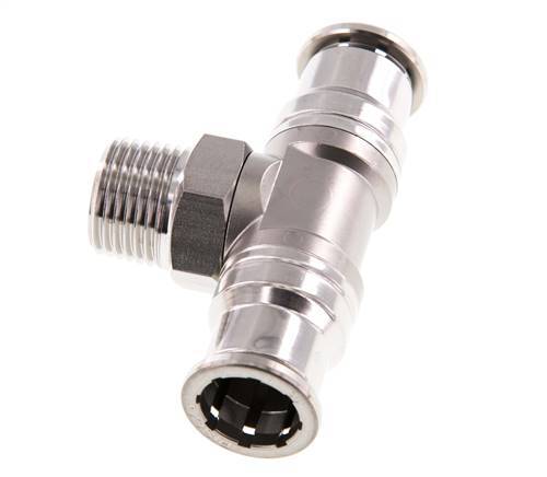 16mm x R1/2'' Inline Tee Push-in Fitting with Male Threads Stainless Steel FKM Rotatable