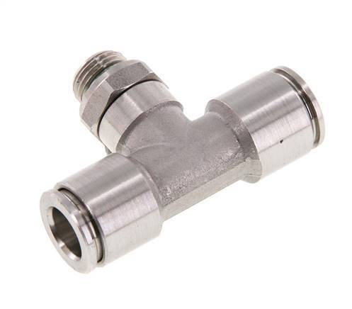 8mm x G1/8'' Inline Tee Push-in Fitting with Male Threads Stainless Steel FKM FDA Rotatable