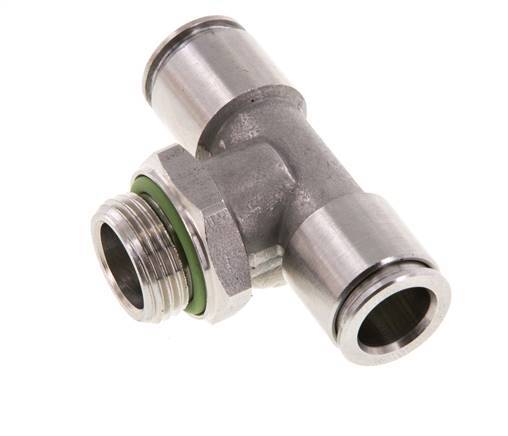 10mm x G3/8'' Inline Tee Push-in Fitting with Male Threads Stainless Steel FKM FDA Rotatable