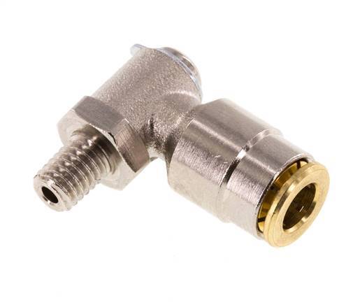 6mm x M 6 (conical) 90deg Elbow Push-in Fitting with Male Threads Brass NBR RotatableHigh Pressure