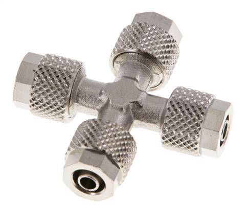 6x4 Nickel plated Brass Cross Push-on Fitting