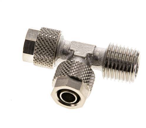 8x6 & R1/4'' Nickel Plated Brass Right Angle Tee Push-on Fitting with Male Threads [2 Pieces]