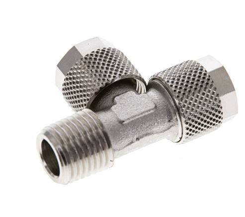 10x8 & R1/4'' Nickel Plated Brass Right Angle Tee Push-on Fitting with Male Threads [2 Pieces]