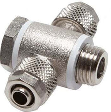 4.3x3 & M5 Nickel plated Brass Banjo Tee Push-on Fitting with Male Threads with O-ring [2 Pieces]