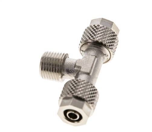 6x4 & R1/8'' Nickel plated Brass Tee Push-on Fitting with Male Threads [2 Pieces]