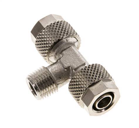 8x6 & R1/8'' Nickel plated Brass Tee Push-on Fitting with Male Threads [2 Pieces]