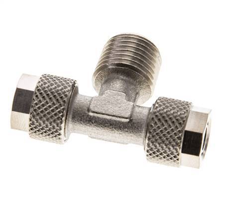 8x6 & R1/4'' Nickel plated Brass Tee Push-on Fitting with Male Threads [2 Pieces]