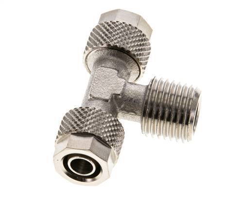 8x6 & R1/4'' Nickel plated Brass Tee Push-on Fitting with Male Threads [2 Pieces]