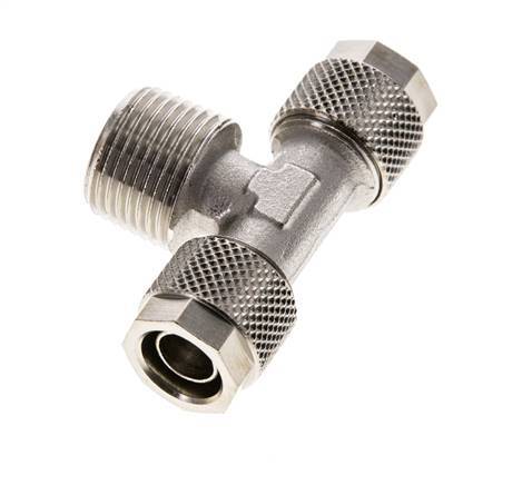 10x8 & R3/8'' Nickel plated Brass Tee Push-on Fitting with Male Threads [2 Pieces]