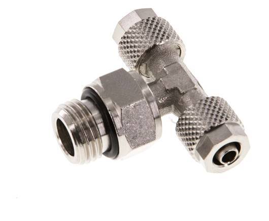 6x4 & G1/4'' Nickel plated Brass Tee Push-on Fitting with Male Threads Rotatable [2 Pieces]