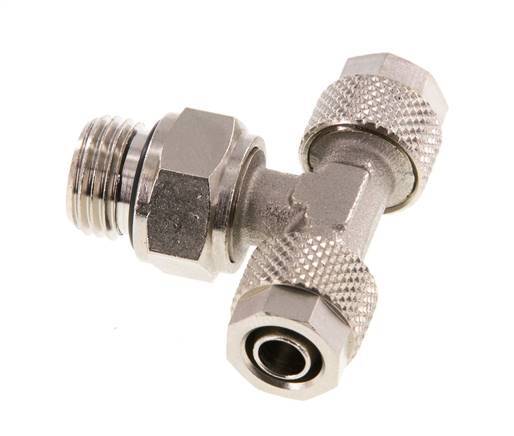 8x6 & G1/4'' Nickel plated Brass Tee Push-on Fitting with Male Threads Rotatable