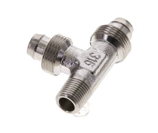 10x8 & R1/8'' Stainless Steel 1.4305 Right Angle Tee Push-on Fitting with Male Threads