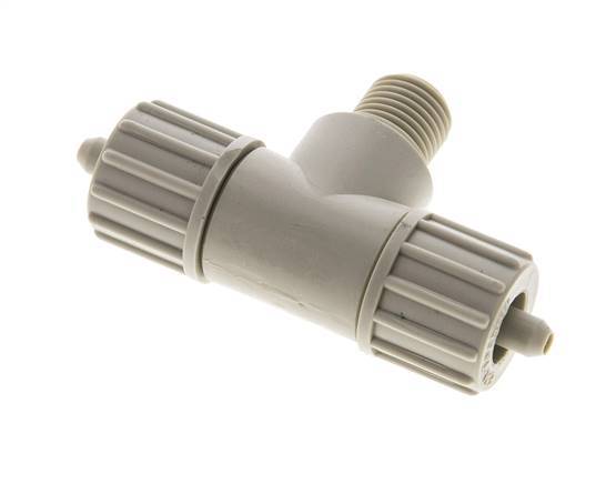 10x4mm & G1/4'' PP T-Shape Tee Compression Fitting with Male Threads 10 bar PVC and PA