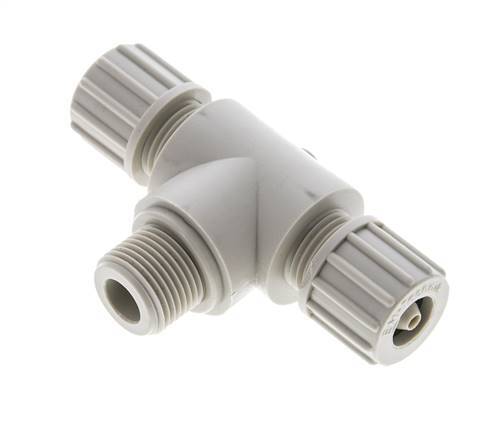 10x4mm & G3/8'' PP T-Shape Tee Compression Fitting with Male Threads 10 bar PVC and PA