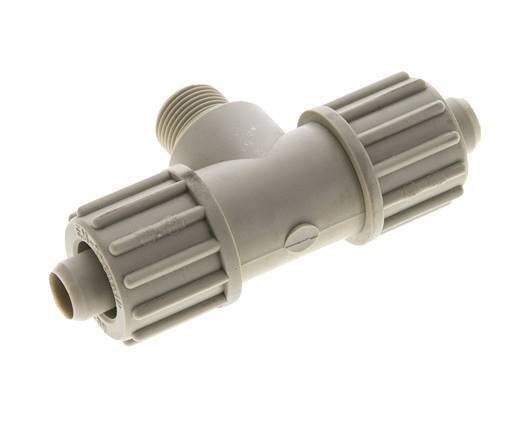 16x10mm & G3/8'' PP T-Shape Tee Compression Fitting with Male Threads 10 bar PVC and PA