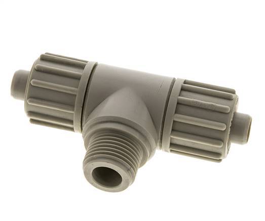 16x10mm & G1/2'' PP T-Shape Tee Compression Fitting with Male Threads 10 bar PVC and PA