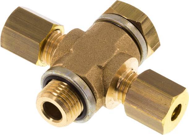 4mm & G1/8'' Brass T-Shape Tee Compression Fitting with Male Threads 150 bar Zinc plated Steel, with NBR insert DIN EN 1254-2