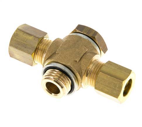 8mm & G1/4'' Brass T-Shape Tee Compression Fitting with Male Threads 135 bar Zinc plated Steel, with NBR insert DIN EN 1254-2