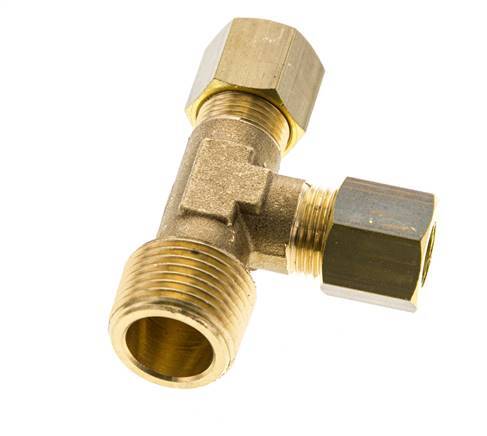 8mm & R3/8'' Brass Right Angle Tee Compression Fitting with Male Threads 135 bar DIN EN 1254-2
