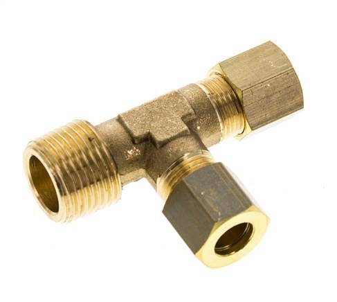 8mm & R3/8'' Brass Right Angle Tee Compression Fitting with Male Threads 135 bar DIN EN 1254-2