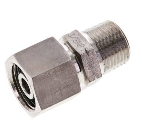 10S & 3/8'' NPT Stainless Steel Straight Swivel with Male Threads 630 bar FKM O-ring Sealing Cone Adjustable ISO 8434-1