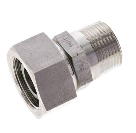 25S & 1'' NPT Stainless Steel Straight Swivel with Male Threads 400 bar FKM O-ring Sealing Cone Adjustable ISO 8434-1