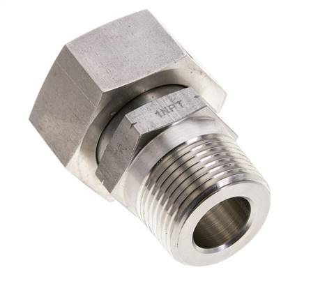 25S & 1'' NPT Stainless Steel Straight Swivel with Male Threads 400 bar FKM O-ring Sealing Cone Adjustable ISO 8434-1